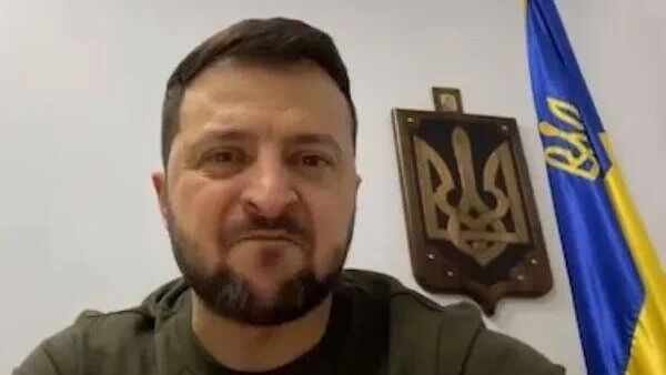 Зеленский на фоне флага