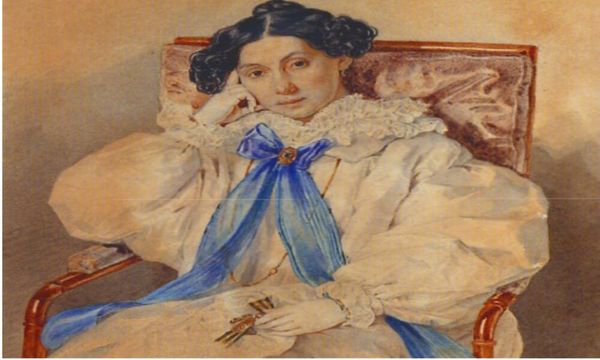 Елизавета Хитрово, урожденная княжна Голенищева-Кутузова с георгиевской ленточкой. Портрет П.Ф. Соколова, 1837