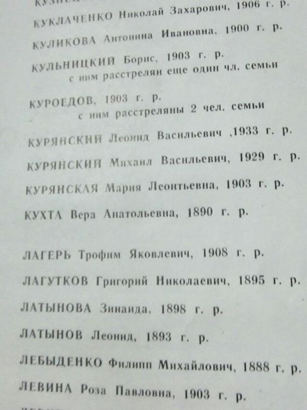 Фото: родственник Натальи Курянской в списке убитых немцами советских граждан  
