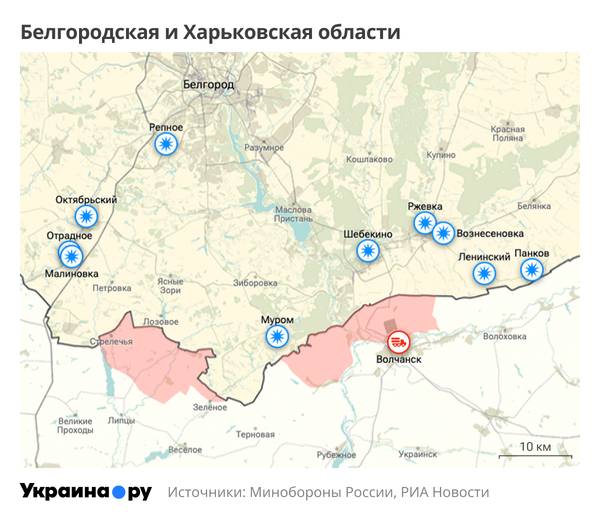 Карта Белгородской и Харьковской областей