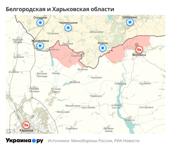 Карта Белгородской и Харьковской областей Карта Белгородской и Харьковской областей