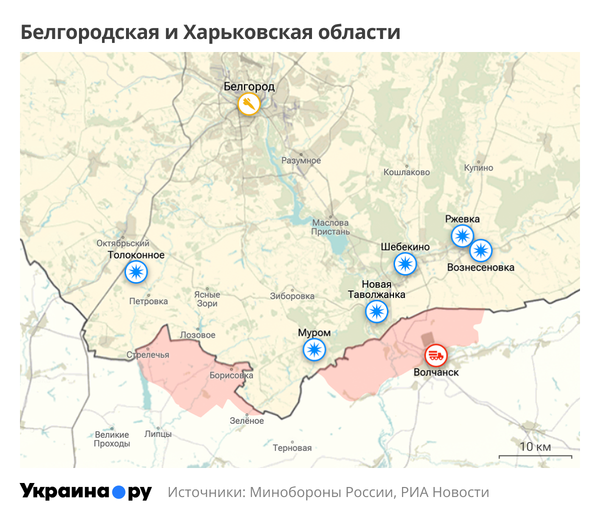 Карта Белгородской и Харьковской областей