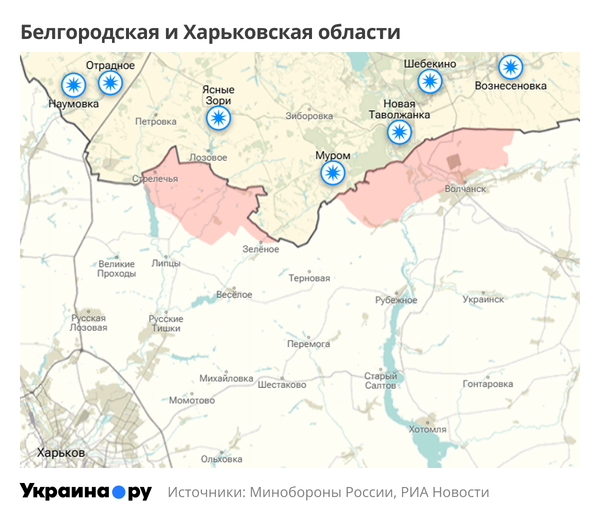 Карта Белгородской и Харьковской областей