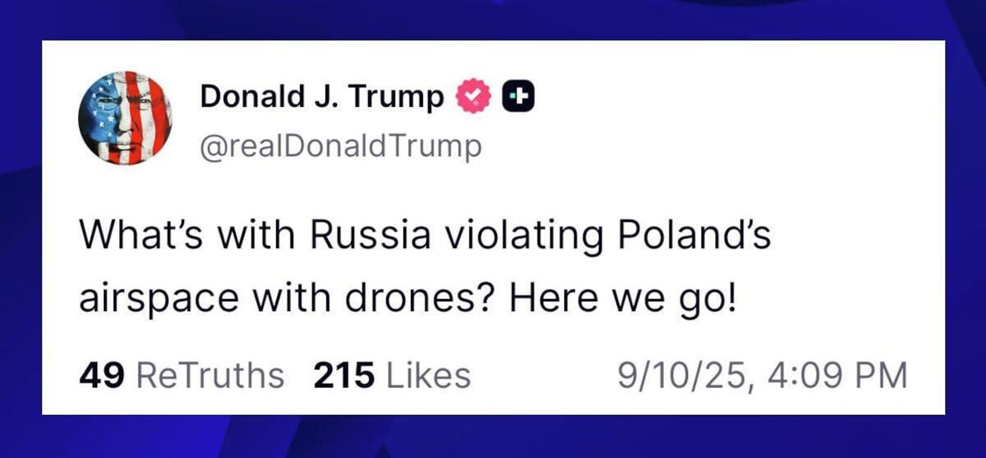Трамп: загадочно высказался о сегодняшнем инциденте с дронами в Польше: - РИА Новости, 1920, 10.09.2025