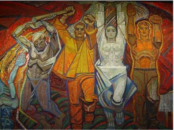 Мозаика Знамя победы или Эстафета, 1969 год. Авторы - Алла Горская, Виктор Зарецкий, Борис Плаксий Мозаика Знамя победы или Эстафета, 1969 год. Авторы - Алла Горская, Виктор Зарецкий, Борис Плаксий