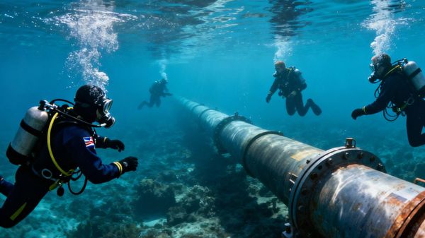 Водолазы у трубопровода, проложенного по дну моря, нейросеть Водолазы у трубопровода, проложенного по дну моря, нейросеть