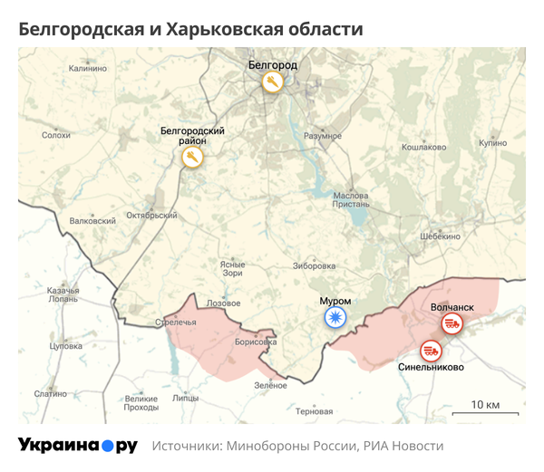Карта Белгородской и Сумской областей