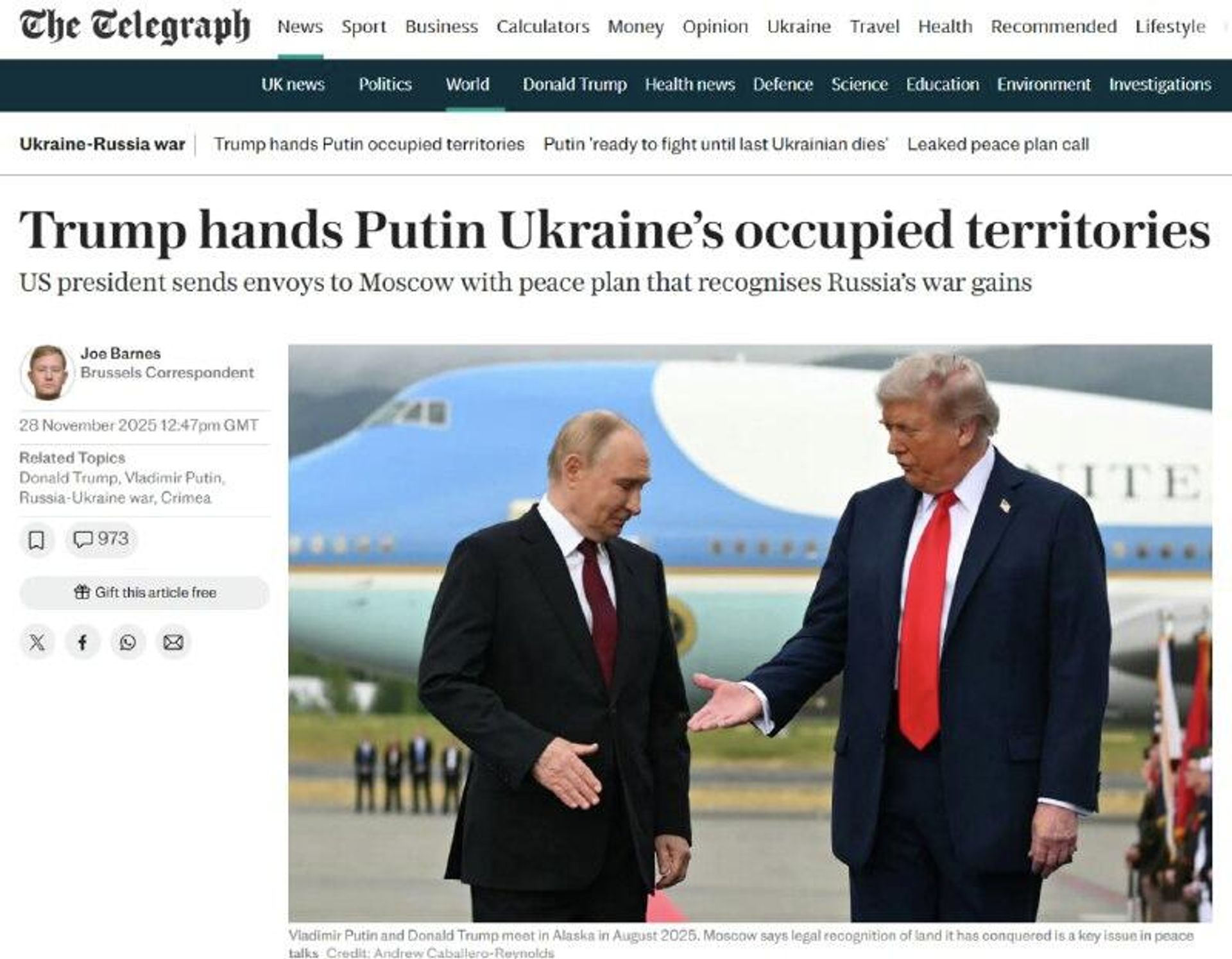 ‼‼ США готовы признать контроль РФ над Крымом и другими территориями, занятыми российскими войсками, чтобы заключить соглашение, — The Telegraph ‼‼ США готовы признать контроль РФ над Крымом и другими территориями, занятыми российскими войсками, чтобы заключить соглашение, — The Telegraph - РИА Новости, 1920, 28.11.2025