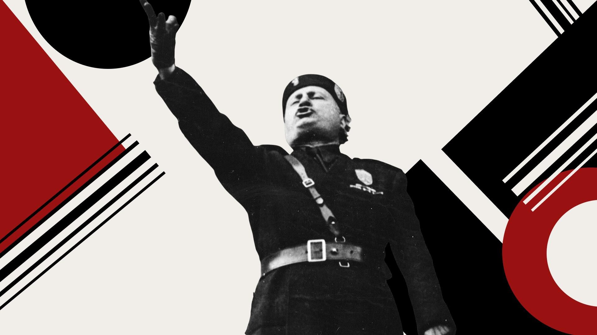 Муссолини на митинге (на заднем плане фраза цитадель всех народов - метафора Рима со времён Цицерона) Муссолини на митинге (на заднем плане фраза цитадель всех народов - метафора Рима со времён Цицерона) - РИА Новости, 1920, 24.12.2025
