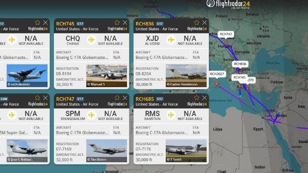 ВВС США продолжают день и ночь выполнять грузовые рейсы на военные базы США у границ Ирана