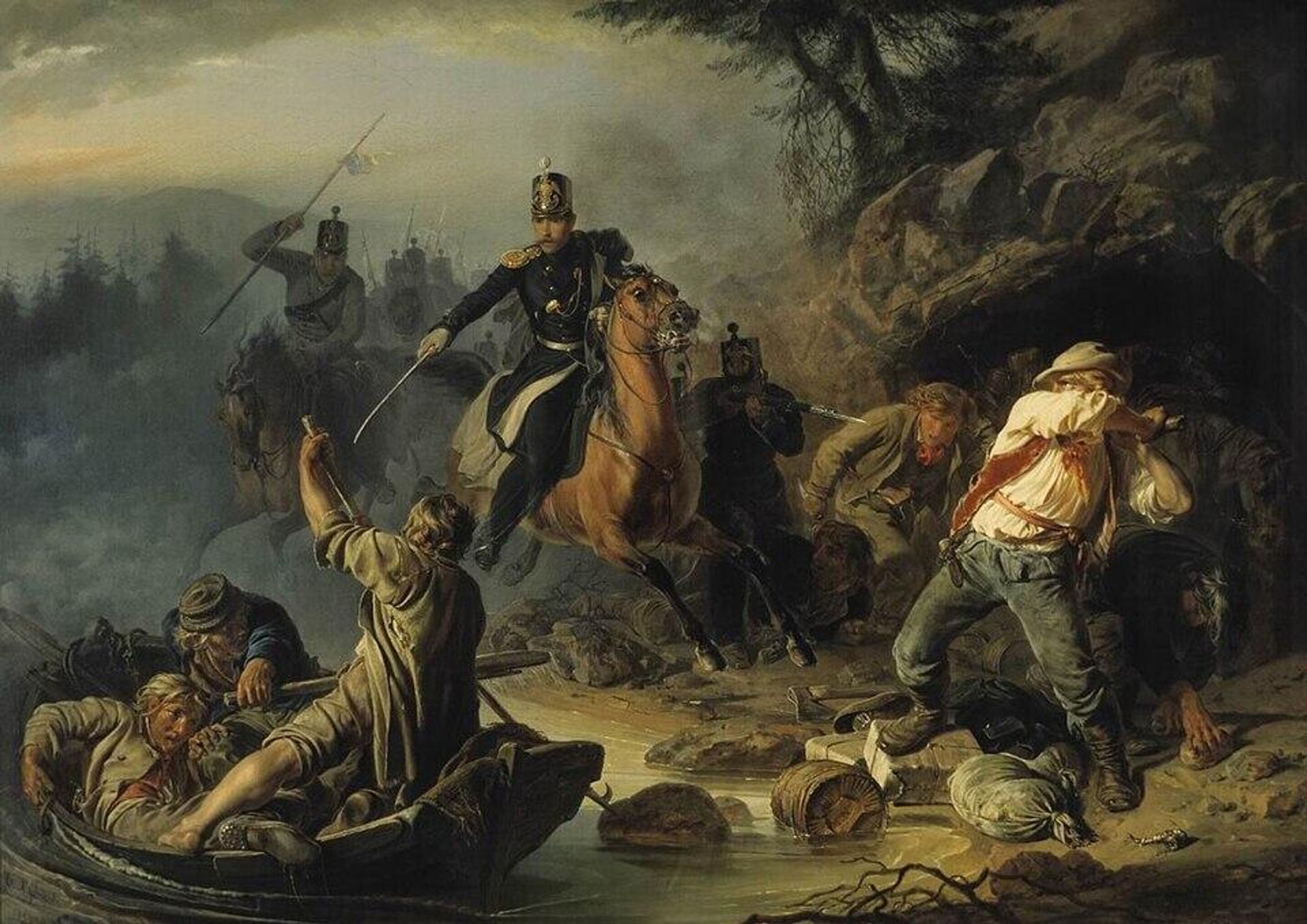Василий Худяков Стычка с финляндскими контрабандистами, 1853 год, ГТГ (одна из первых картин в коллекции П. Третьякова) - РИА Новости, 1920, 21.05.2026