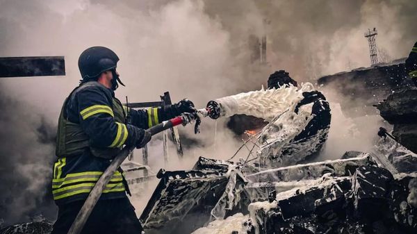 Украинские пожарные на месте пожара под Киевом