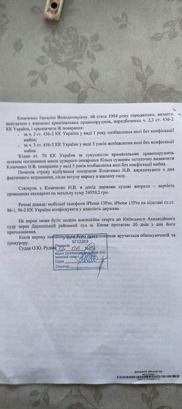Приговор Козаченко