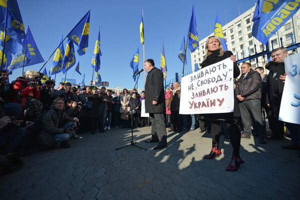 Активисты объединения Свобода провели акцию протеста у здания ЦИК в Киеве Активисты объединения Свобода провели акцию протеста у здания ЦИК в Киеве