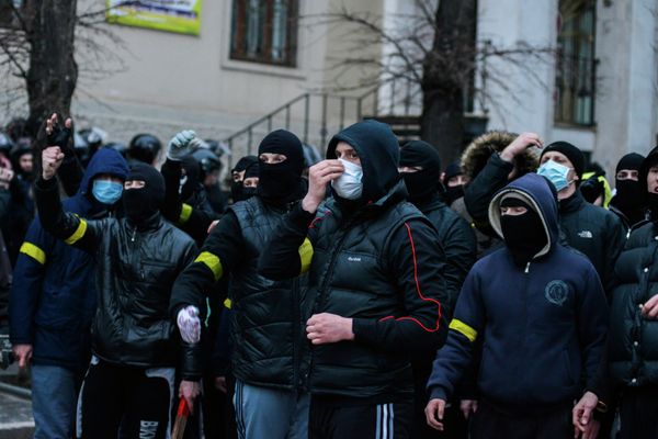 Митинг футбольных фанатов-ультрас в Харькове в поддержку Евромайдана