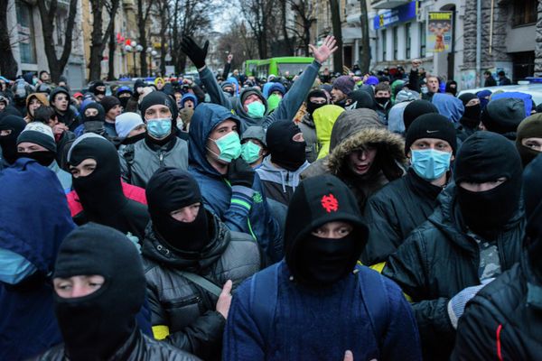 Митинг футбольных фанатов-ультрас в Харькове в поддержку Евромайдана
