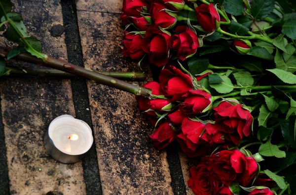 Цветы на месте убийства политика Бориса Немцова
