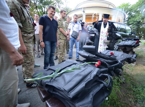 Проводы бойцов батальона нацгвардии Шахтерск в Киеве в зону силовой операции