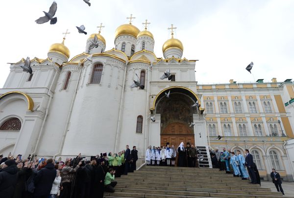 Патриаршее служение в праздник Благовещения Пресвятой Богородицы в Благовещенском соборе Московского Кремля