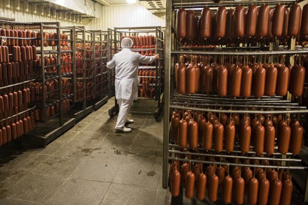 Производство колбасы на мясокомбинате Омский бекон Производство колбасы на мясокомбинате Омский бекон
