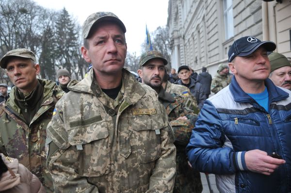 Акция протеста украинских военных во Львове