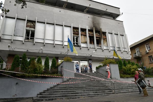 Последствия пожара в здании телеканала Интер в Киеве
