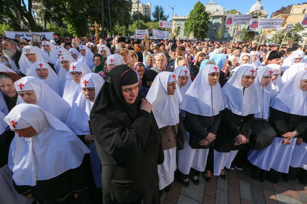 Акция прихожан Украинской православной церкви Московского патриархата в Киеве
