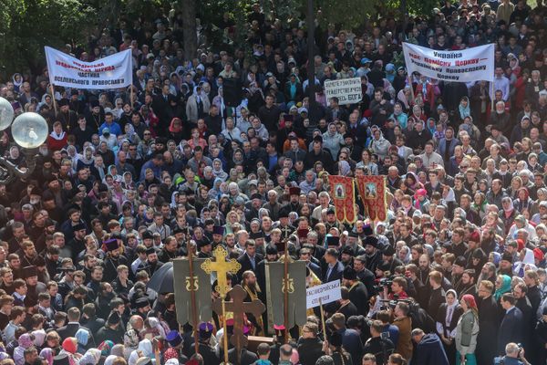 Акция прихожан Украинской православной церкви Московского патриархата в Киеве