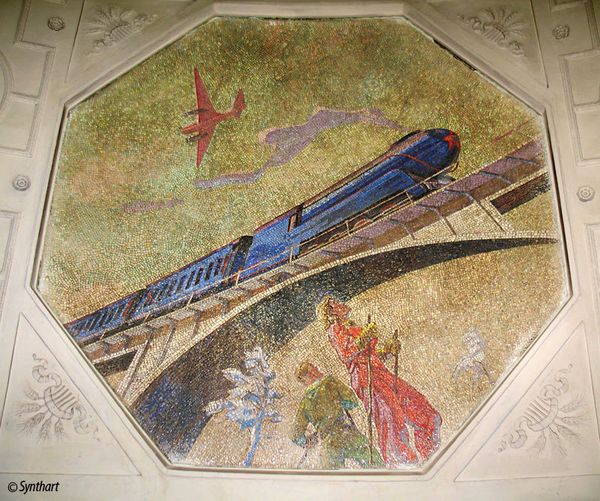 панно мозаика Лыжники станция Новокузнецкая московского метро