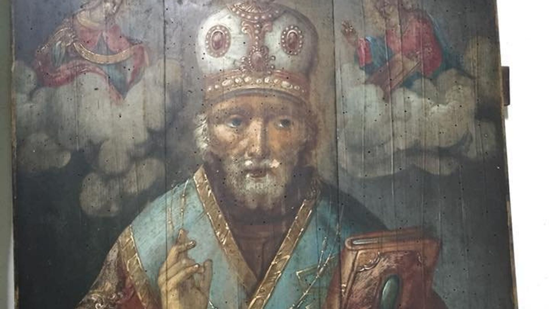 икона с изображением Николая Чудотворца и городе Переяславе-Хмельницком, Киевской области, в музее под открытым небом икона с изображением Николая Чудотворца и городе Переяславе-Хмельницком, Киевской области, в музее под открытым небом - РИА Новости, 1920, 22.12.2018