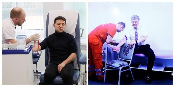 Зеленский и Порошенко сдают кровь для анализа на содержание алкоголя и наркотиков