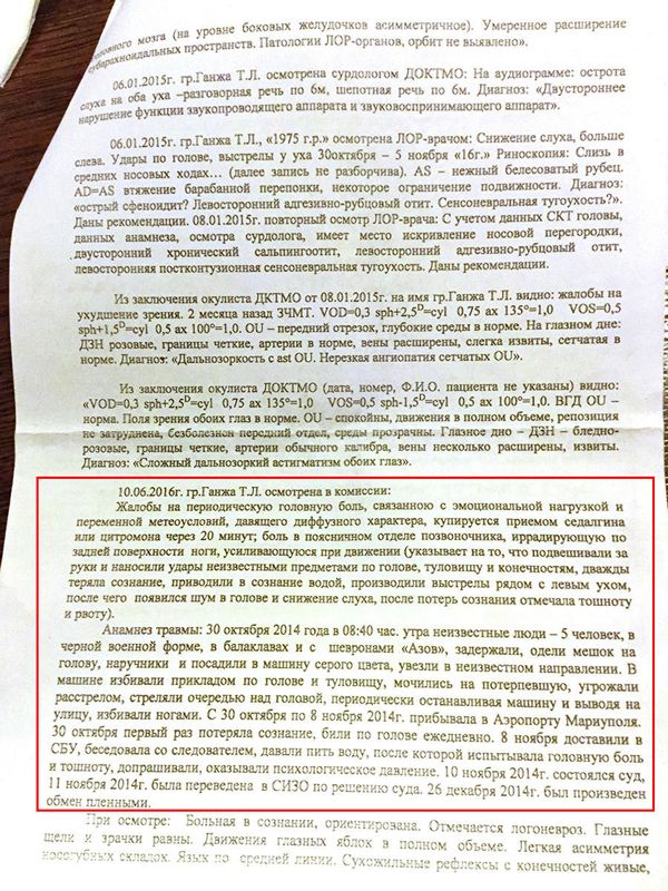 Заключение доктора после осмотра Татьяны Ганжа Заключение доктора после осмотра Татьяны Ганжа