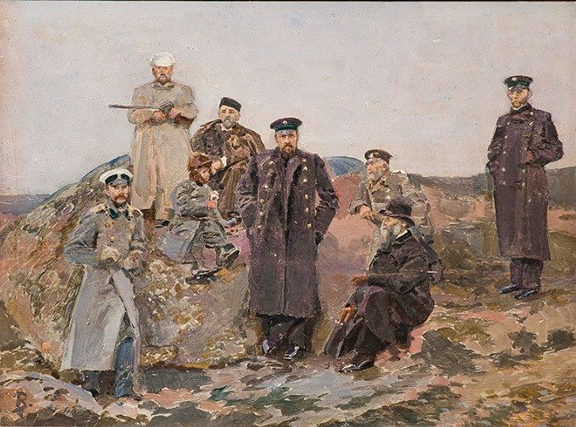 Михаил Врубель Портрет С.И. Мамонтова и министра финансов С.Ю. Витте среди инженеров-путейцев Московско-Ярославской железной дороги, 1891 год. Витте в центре, мамонтов - сидит справа внизу. - РИА Новости, 1920, 05.01.2026
